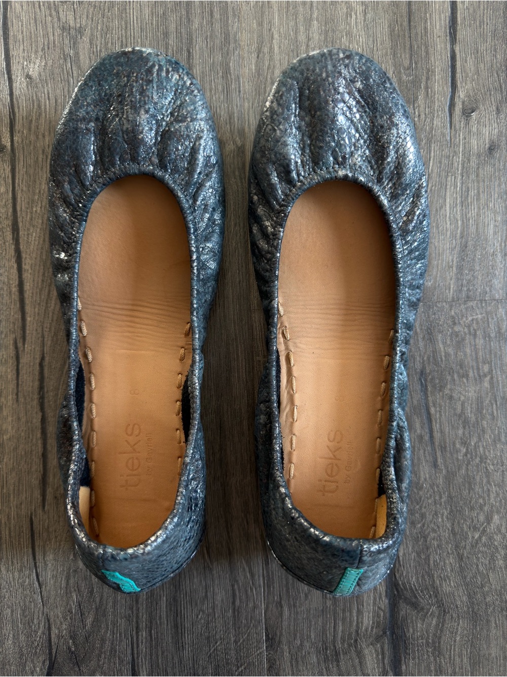 Tieks by Gavrieli Snake Print Metallic Leather Ballet Flats Size 8
